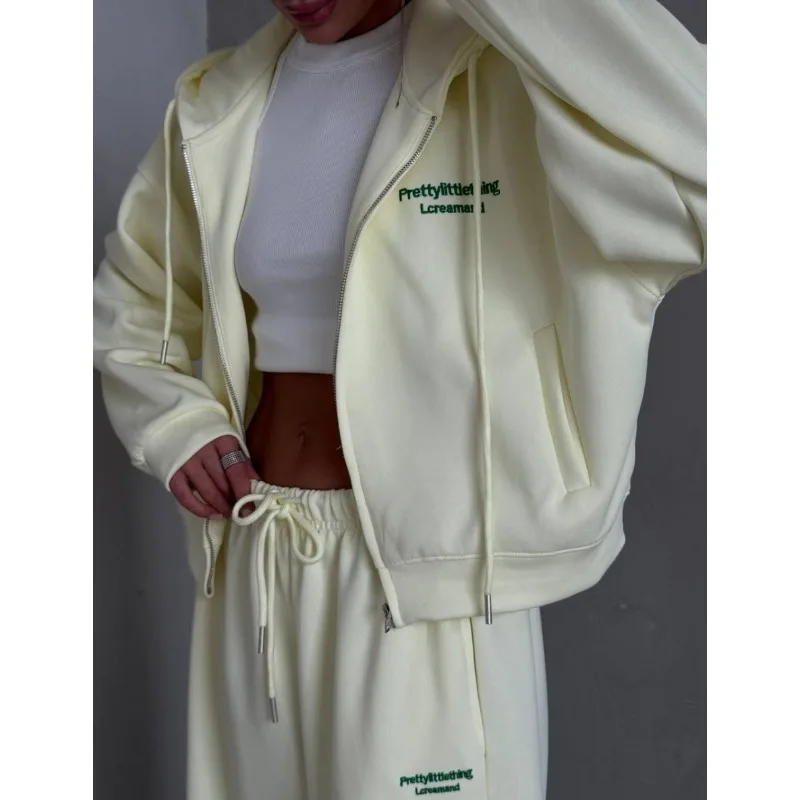 New Lazy Wind Hooded Sweater Women's Niche Jacket Straight Trousers Two-piece Set European and American Style Simple  Autumn
