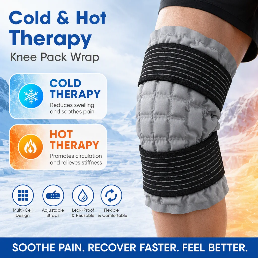 Reusable Self-Absorbing Water Knee Ice Pack Wrap for Injuries - Hot And Cold Compress Heated Sports Knee Pads for Recovery