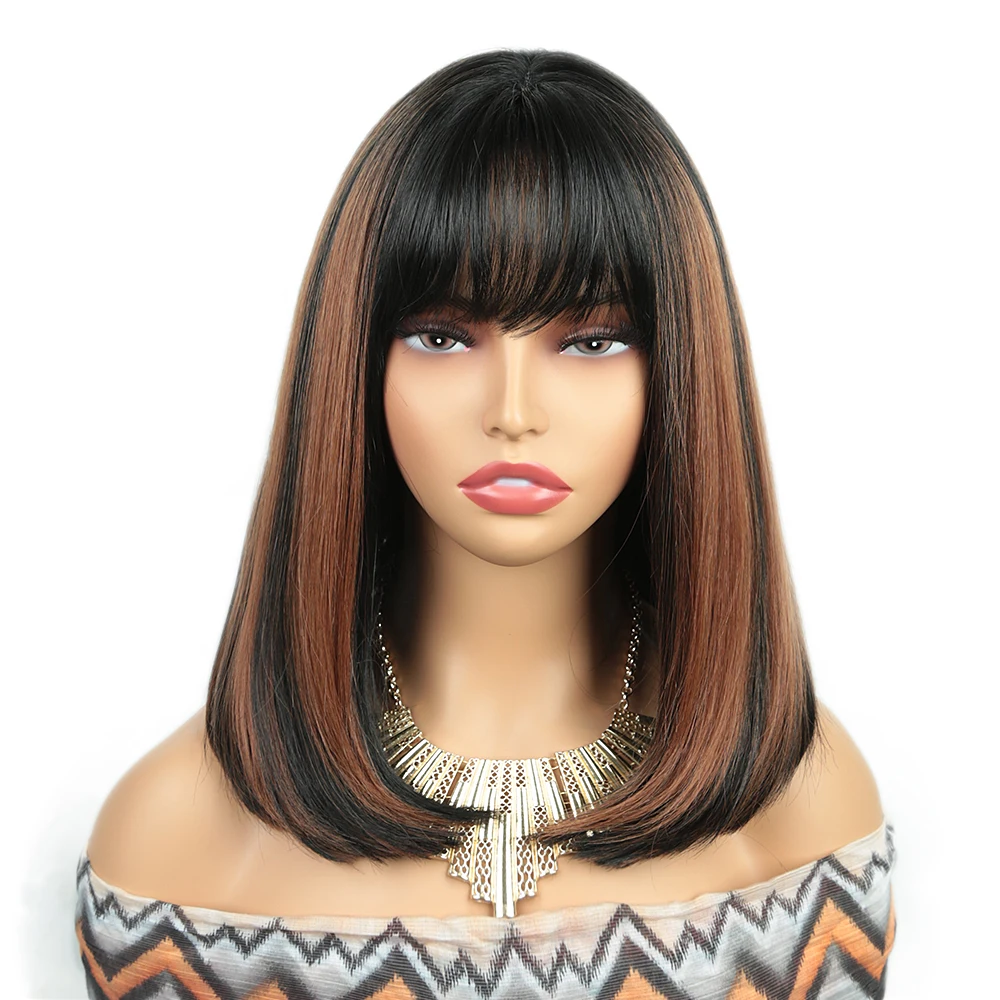 

Dark Brown Bob Synthetic Wig with Fluffy Bangs for Women Natural Hair Short Straight Wigs Heat Resistant Daily Cosplay Wig