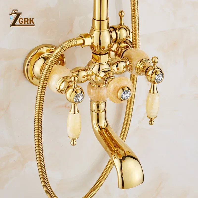 ZGRK Shower Faucets Bathroom Mixer Taps Top Spray Rainfall Shower Head Washing Faucet Antique Shower System Plumbing Crane HS006