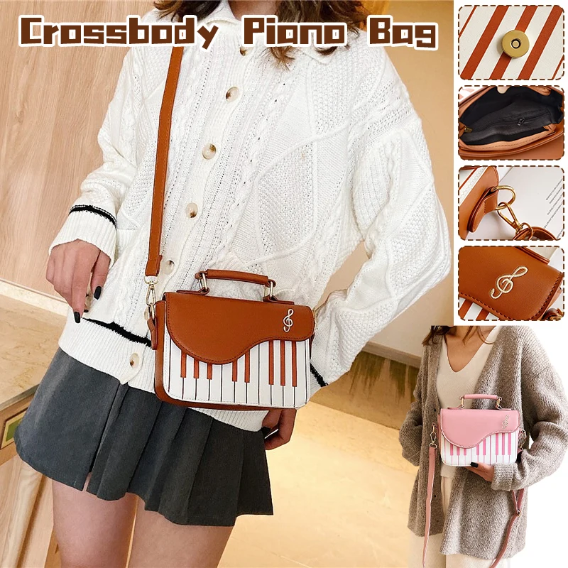 

Piano Notes Square Bag Color Contrast Embroidery Messenger Bag Satchel Handbag One Shoulder Crossbody Piano Style Bag