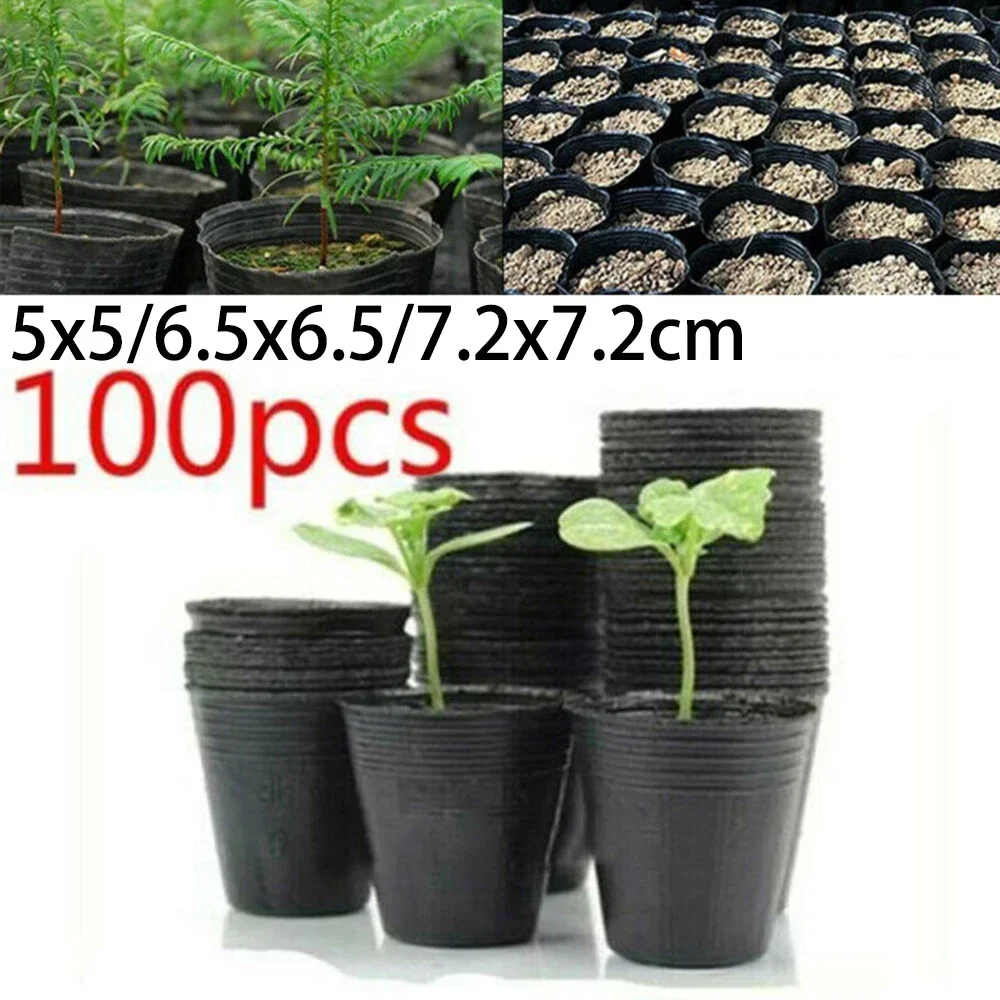 100 unids/set de plástico negro para vivero, maceta para plantas, soporte para bolsa, bolsa para levantar, macetas para nutrición, suministros de jardín, 3 tamaños