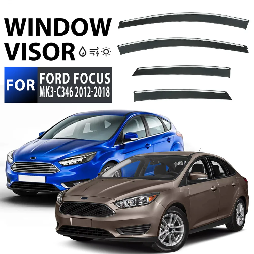 

Хромированные полоски, защита от дождя для FORD Focus 2011-2018, оконный козырек, ветровые дефлекторы, дверной козырек, вентиляционные шторы