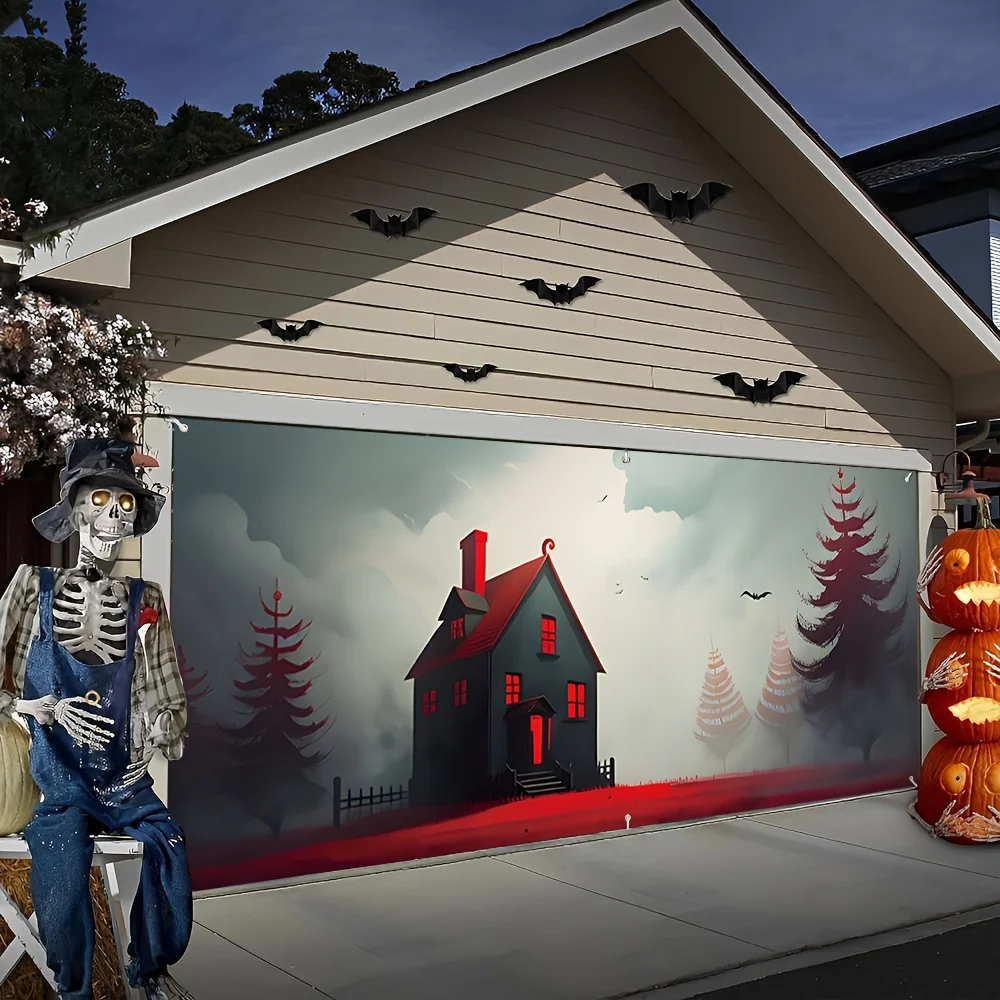 Halloween Haunted House and Bat Garage Door Banner - 71 \