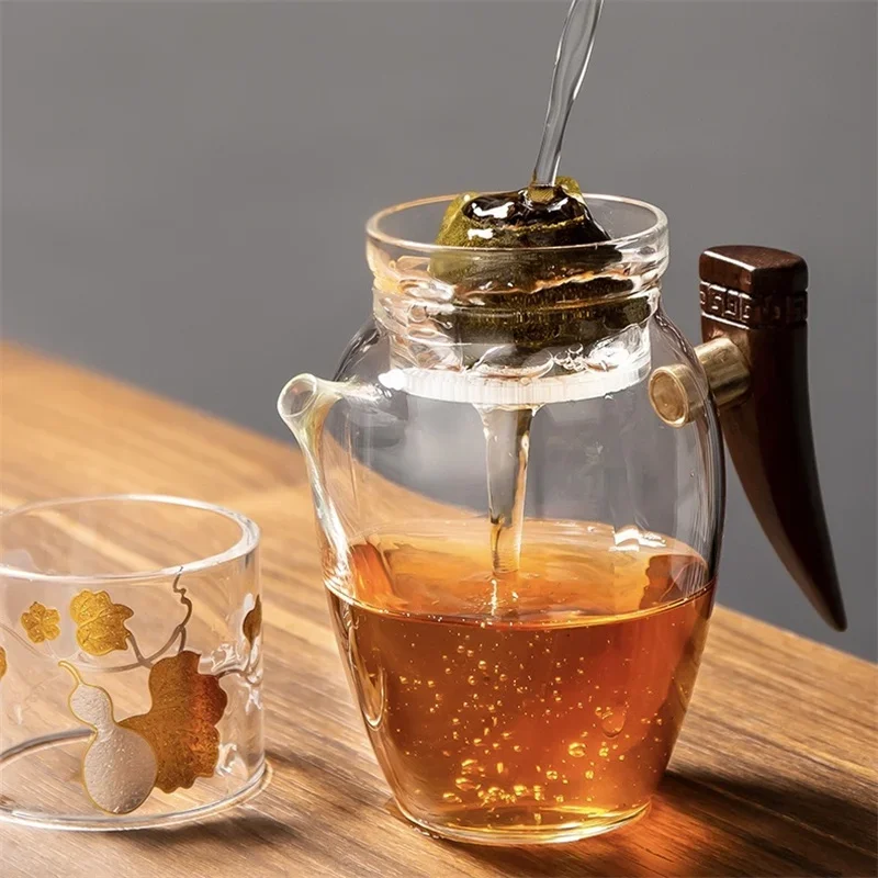 Brewing 260ml Citrus Kumquat Puer Glass Teapot with Wooden Handle Tea Aeparation Tea Pitcher Pot Kungfu Tea set
