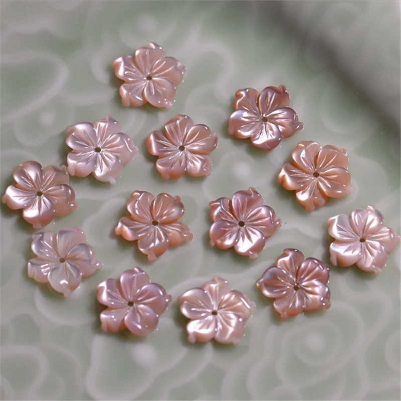 10Pcs/Lot New Natural Shell 12MM Pink Handmade Craved Flower Beads Charm Connectors Diy Earrings Hair Jewelry Making Accessories