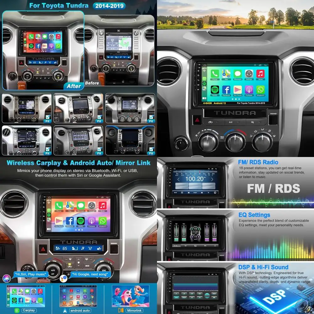 

Обновление автомобильного радио 4G + 64 ГБ для Toyota Tundra 2014-2019, с беспроводным Carplay и Android Auto, Android 13 Tundra Stereo с голосом