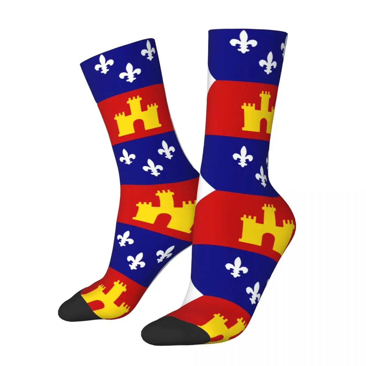 Harajuku Acadiana Flag Basketball Socks Fleur De Lis Lily Flower Polyester Crew Socks for Women Men Non-slip