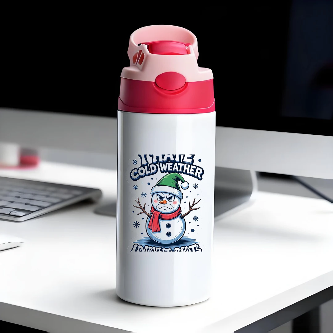 

304 Stainless Steel Insulated Cup Cartoon Snowman Childrens Straw Cup I HATE COLD WEATHER Christmas Edition Thermal Cup Top