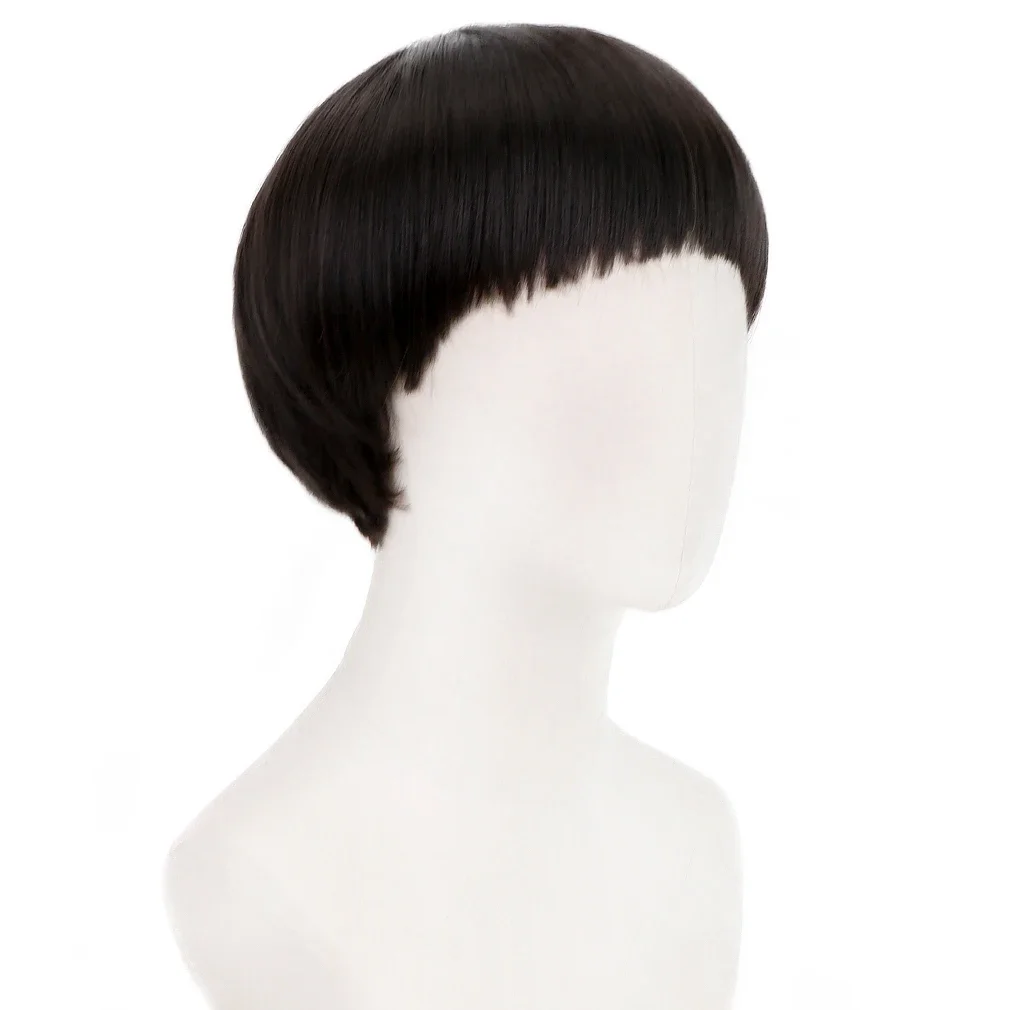 AICKER-Perruque Synthétique Courte Noire avec Frange pour Homme, Coupe Droite, Filles, Cheveux Raides, Salle Plus Lente, 60s, Naturel, Unisexe, Cosplay, Degré de Chaleur