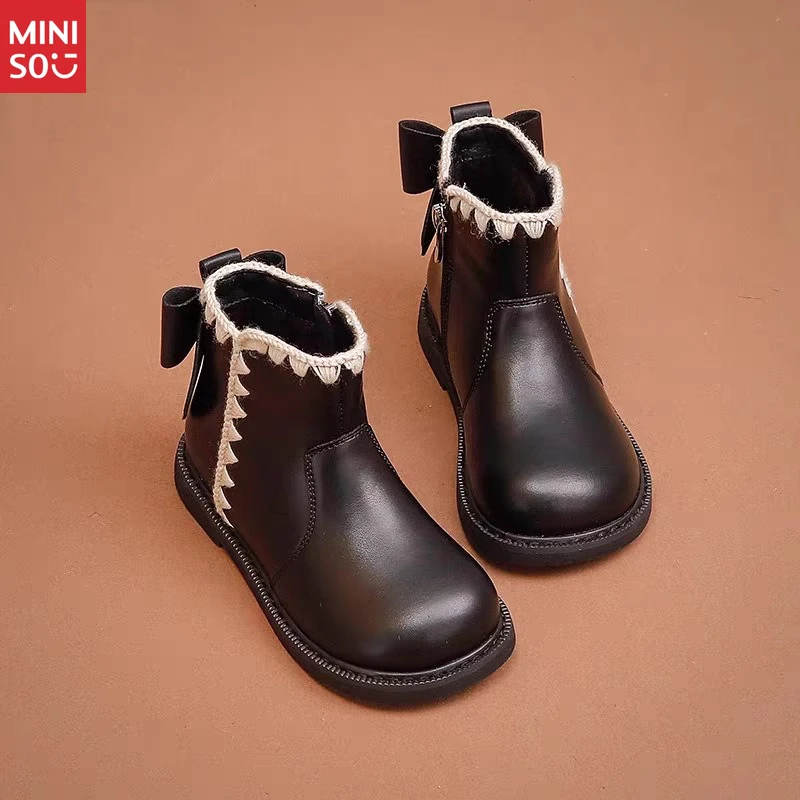 Miniso 2025 Botas de cano curto princesa para meninas – estilo Martin para outono/inverno, sapatos infantis e para meninas