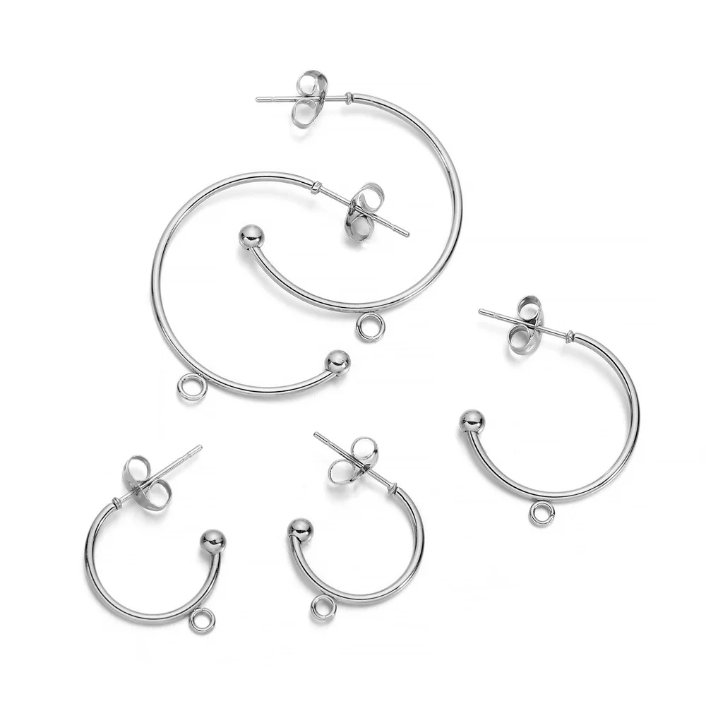 6pcs/lot Stainless Steel C-shaped Ear Hook Hoops Circle Ball Stud for DIY Finding Jewelry Earrings Making Supplies