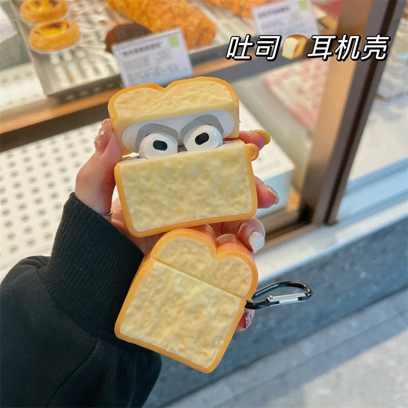 3D Bread Cartoon Cute Earphone Case for AirPods Pro 2 Cover Wireless Headphone Protective Cover for AirPods 1 2 3 Pro 2 Case