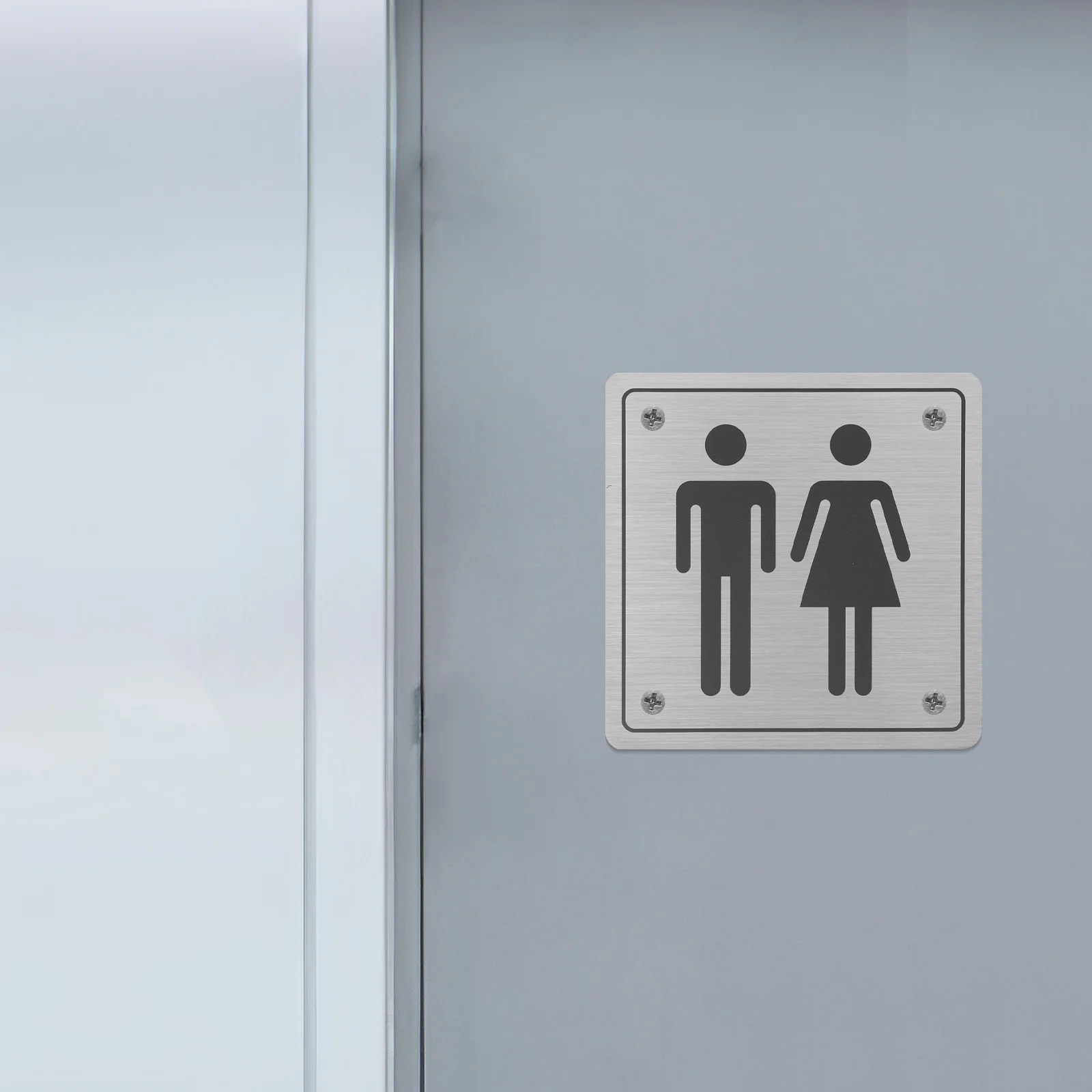 Znak toaletowy ze stali nierdzewnej, szczotkowany metal, wytrzymały, unisex, znak na drzwi do toalet biznesowych, znak toalet dla wszystkich płci.