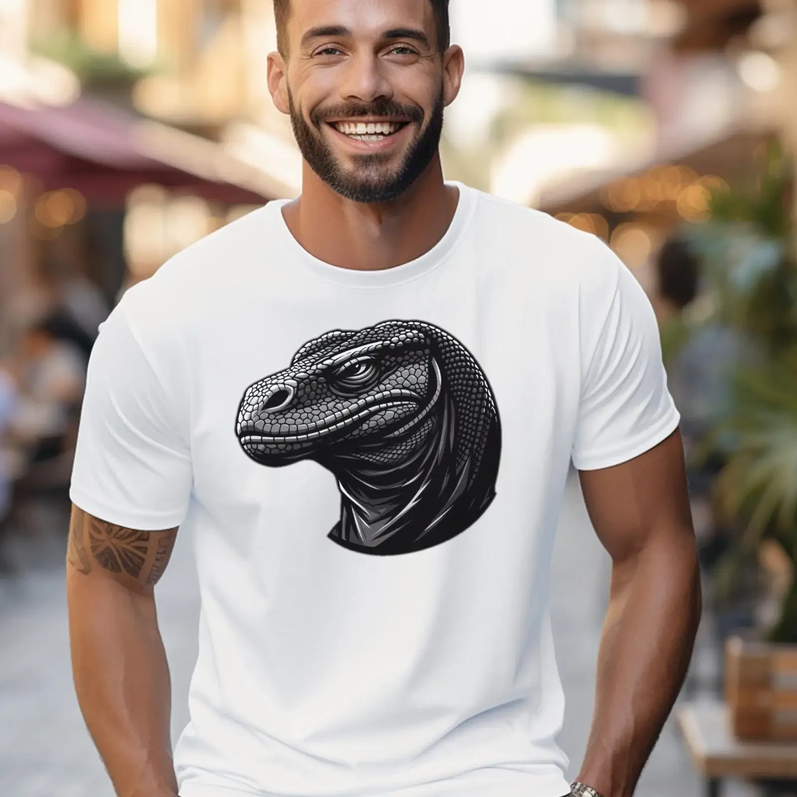 Men's Komodo Dragon T shirt Cool Reptile Lizard Print Casual Wildlife Animal Top For Nature Lovers vintage Washed Unisex