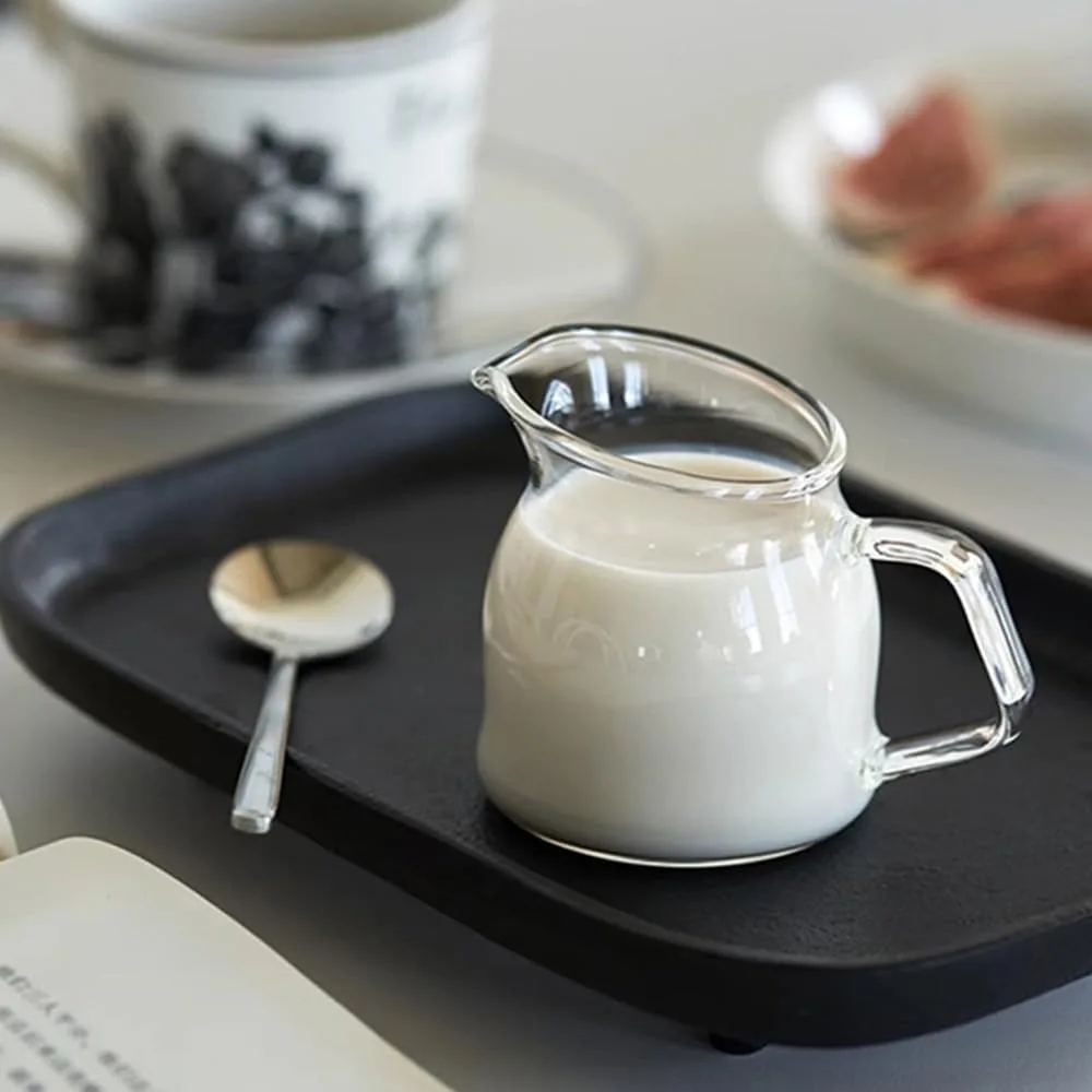 High Borosilicate Glass Coffee Pitcher Clear Milk Creamer Jug Handle Spout Mini Serving Pot For Espresso Latte Home Coffee Bar