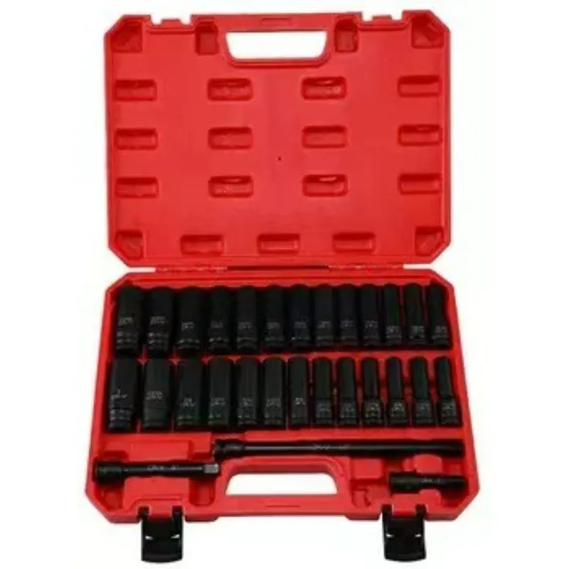 Набор из 29 глубоких ударных головок с приводом 1/2 дюйма SAE 3/8–1 дюйма с удлинителями 3 дюйма, 5 дюймов, 10 дюймов