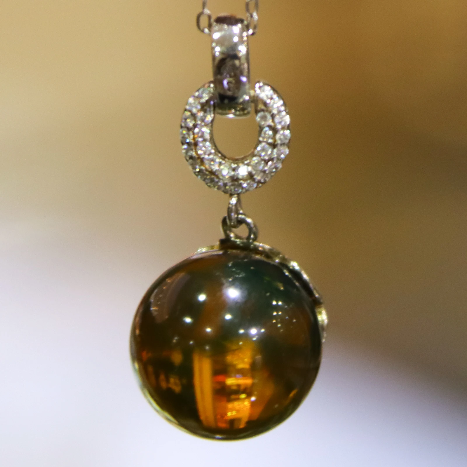 

Mexican Blue Amber Pendant 925 Sterling Silver Setting Geometric Faceted Bead 13mm Round