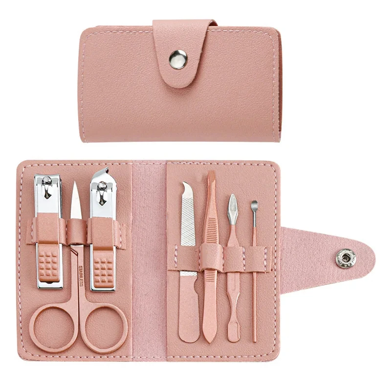 Professional Manicure Pedicure Kit for Women - 7PCS Set with Stainless Steel Tools in Colorful PU Leather Case