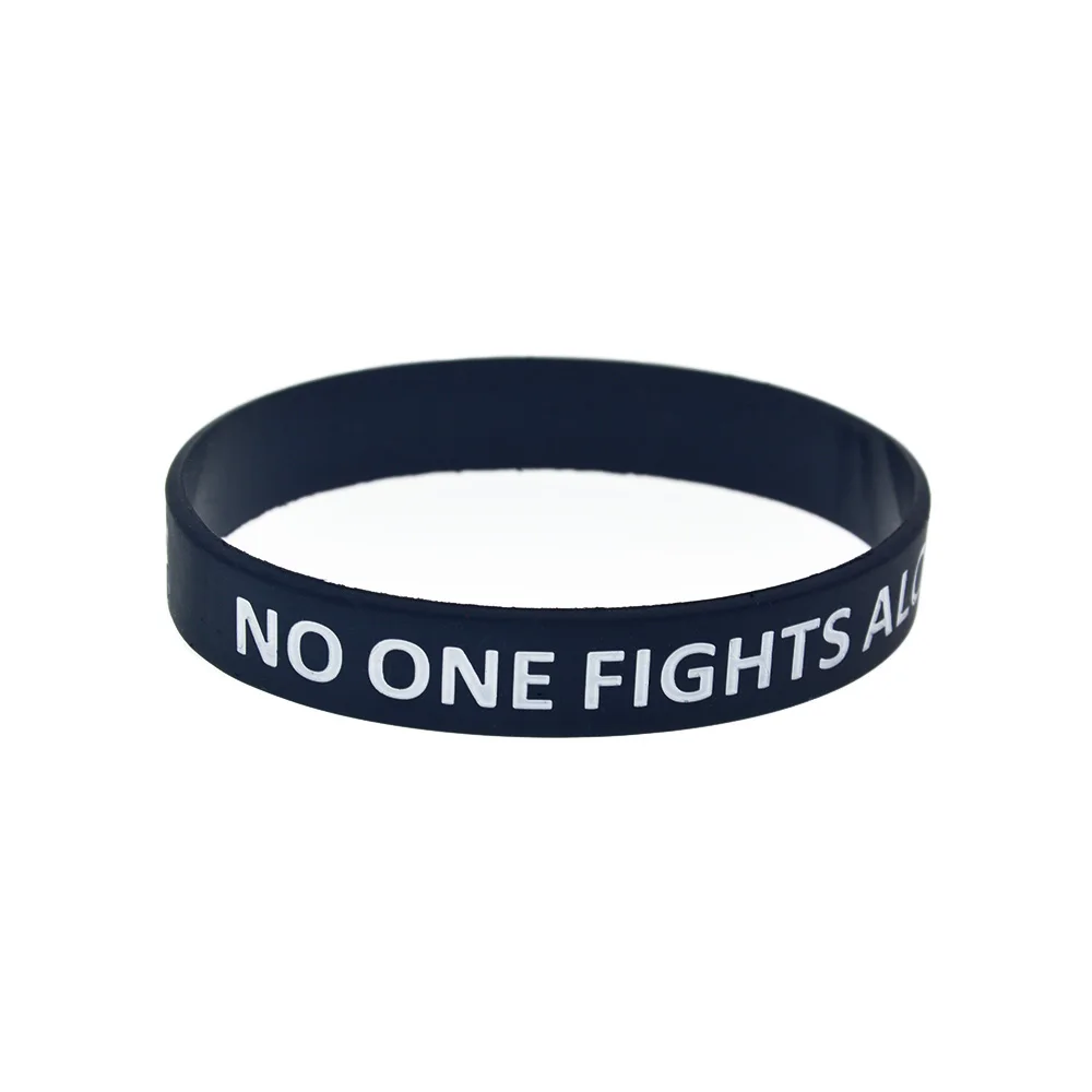 100 Pcs No One Fights Alone Cancer Awareness Silicone Wristband Black