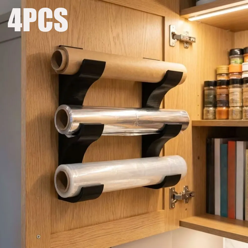 Adhesive Kitchen Paper Towel Holder 3 Tier Foil Cling Film Storage Rack Wall Mount No Drill Organizer for Home Kitchen Supplies