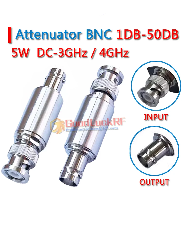 Q9 BNC attenuator 5W 0-3GHz 4GHz BNC Male to BNC Female RF Connection 1/2/3/5/6/10/15/20/25/30/40/50DB test  50 ohm Straight