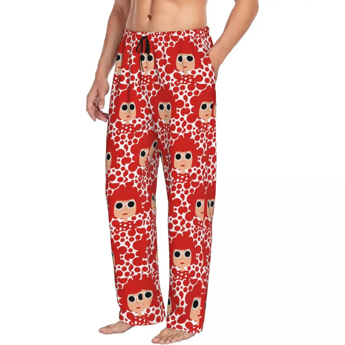 Custom Men's Polka Yayoi Kusama Pajama Pants Printed Abstract Art Sleep Sleepwear Bottoms with Pockets