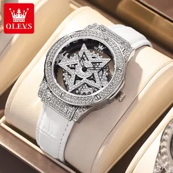 OLEVS Brand Luxury Women Wristwatch Waterproof Full-diamond Ladies' Quartz Clock Fashion Genuine Leather Strap Watches for Women