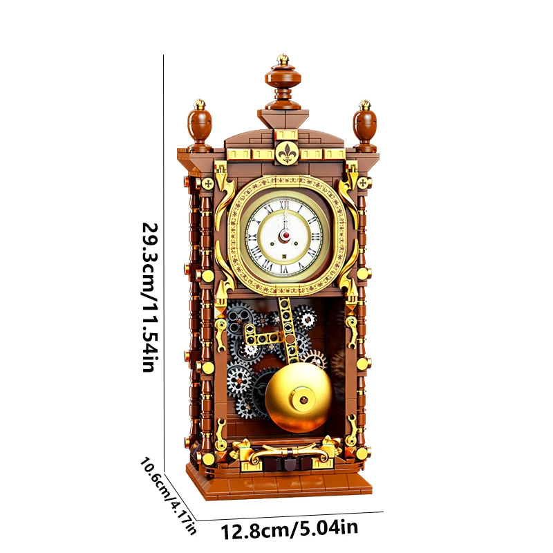 레트로 기계식 진자 시계 빌딩 블록 - 751개 3D 모델 키트 (성인용), 독특한 홈 데코 선물 아이디어