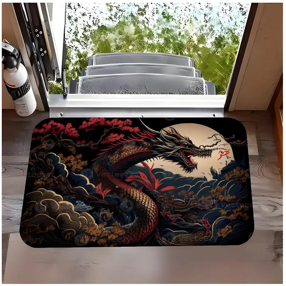 Image Mythical D-Dragon Floor Mat Non Slip Washable Flannel Doormat Water Absorbent Indoor Floor Carpet Rug
