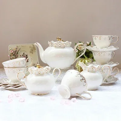 15 Pieces Afternoon Tea Tea Set Black Tea Teapot Teacup Living Room Household Luxury High-end Ceramic European Coffee Cup