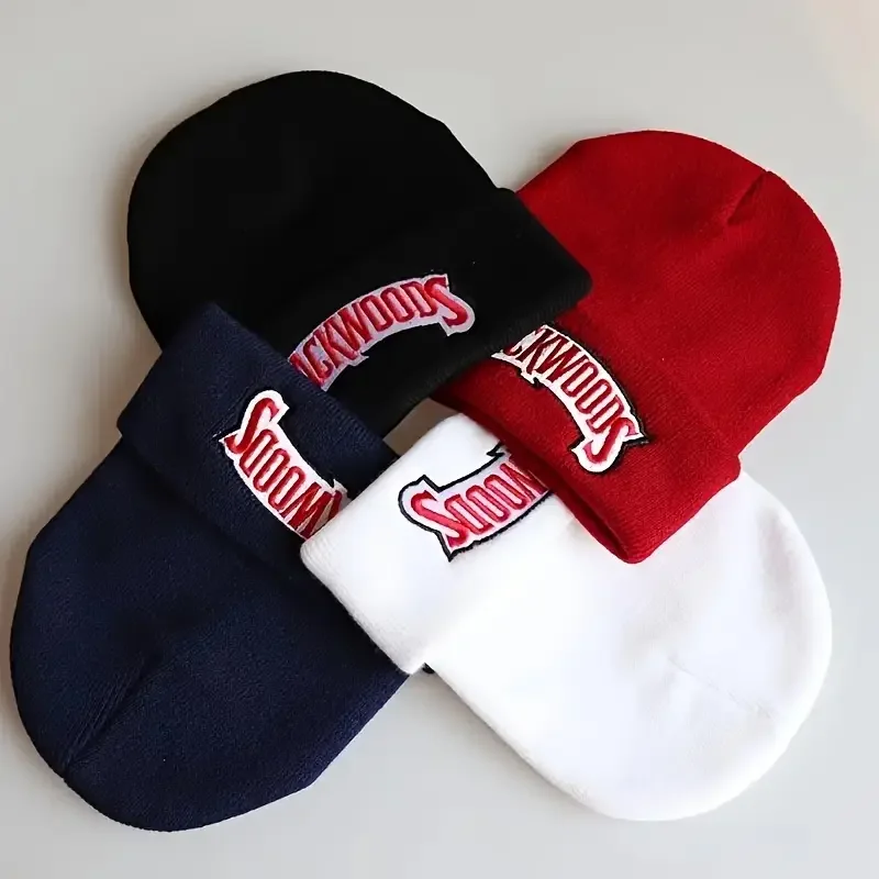 

"BACKWOODS" Letter Embroidery Winter Hat, Solid Outdoor Breathable Beanie Thermal Knitted Hat, Unisex Hats