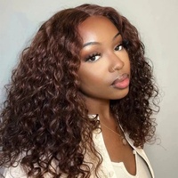 Chocolate Brown Curly Human Hair Wigs 13x4 13x6 Deep Wave Lace Frontal Wigs For Women Pre Plucked 100% Brazilian Human Hair Wig