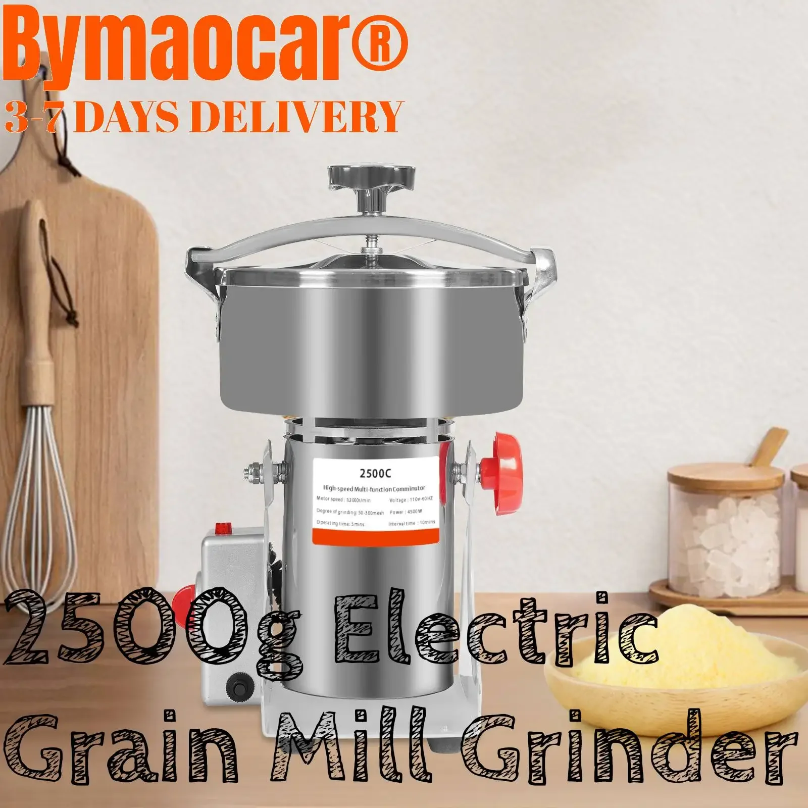 เครื่องบดเมล็ดพืชไฟฟ้า 2500 กรัม พร้อมฟังก์ชั่นตั้งเวลา กำลังไฟ 4500 วัตต์ ความเร็วสูง สำหรับใช้ในเชิงพาณิชย์ บดสมุนไพรแห้ง ธัญพืช เครื่องเทศ เมล็ดกาแฟ