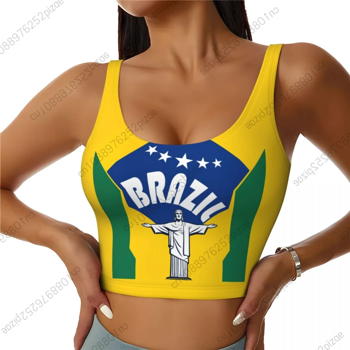 2026 Brazil 5 Stars Flag Women Sports Bra Crop Top Sports Vest Tank Top for Girl Lady Yoga Gym Running Fitness