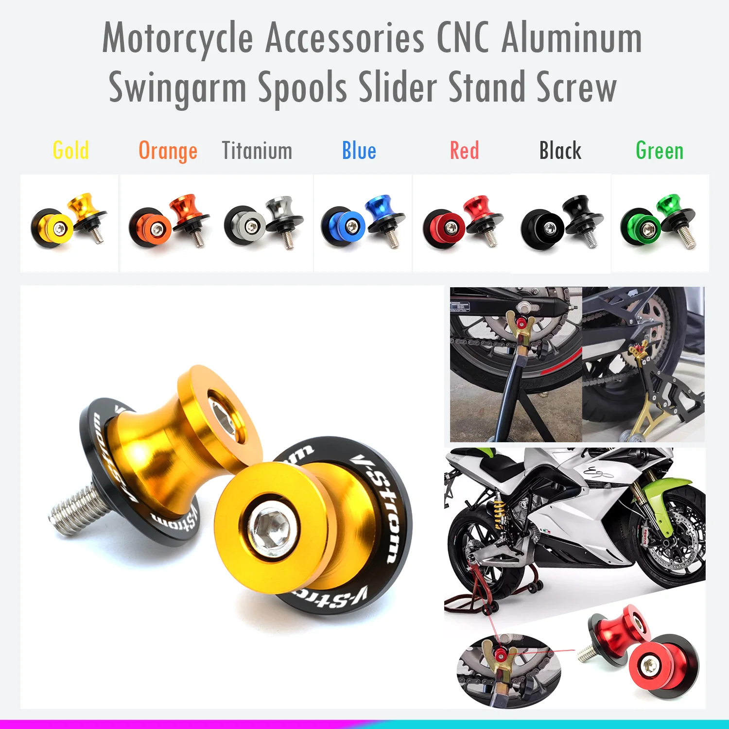 

For Suzuki V-Strom 250 1050 XT V Strom 650 VStrom 800DE DL650 DL1000 Motorcycle CNC 8mm Swingarm Spools Rear Stand Screws Slider