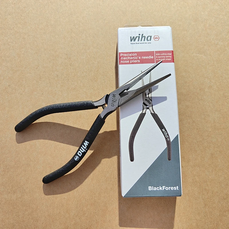Wiha 43533 Precision Needle Nose Pliers Long Thin Nose Pliers with Cutting Edge Spring Loaded Hand Tool