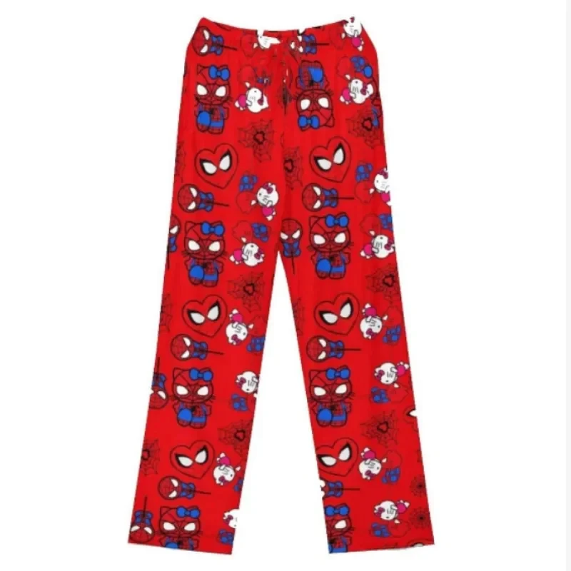 Miniso Sanrio Pijama Hello Kitty para homens e mulheres, pijamas casuais finos, roupas de meninas, calças Spider Pj, primavera verão, Y2K, mulheres