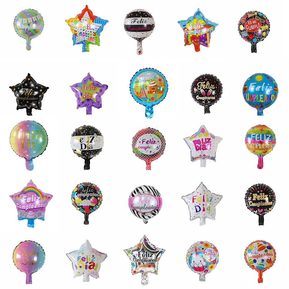 

10pcs 10 Inch Spanish Round Star Shape Happy Birthday Foil Balloons Feliz Dia Foil Balloons Birthday Party Kids Toys Baby Shower