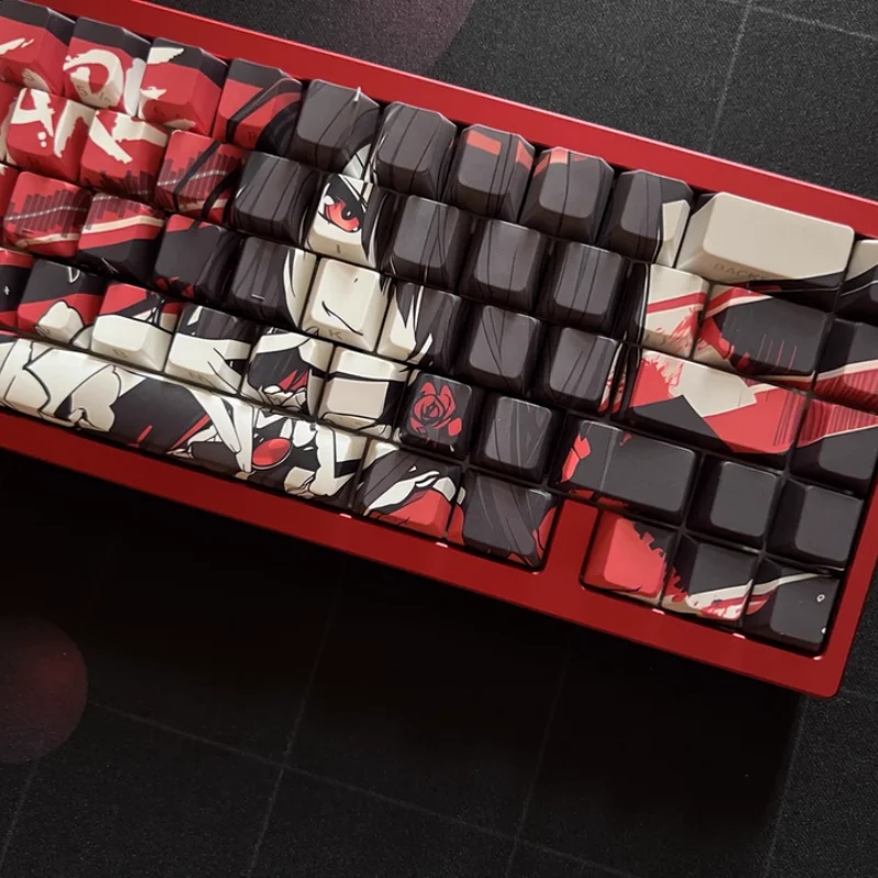 Crazy Three Girl Anime-Themen-Tastenkappen, seitlich gravierte transparente mechanische Tastatur, PC-Gaming-Tastaturen, Zubehör-Tastenkappen