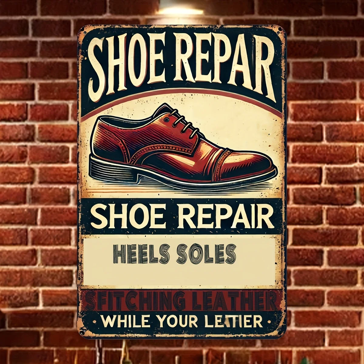 لافتة معدنية من القصدير لإصلاح الأحذية على الطراز العتيق - لوحة فنية جدارية حديدية متعثرة للمنزل والمقهى والبار والشقة والمطعم وغرفة المعيشة