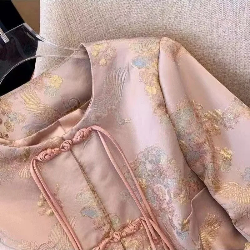 Oversized Tang Top Traditional Chinese Clothing Plus Size High-end Acetic Acid Satin Embroidery Spring Autumn 2024 Women Coat