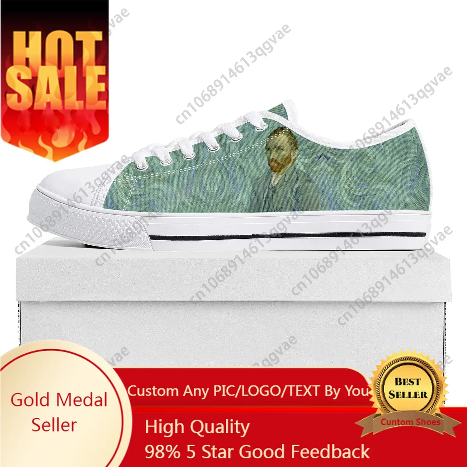 Van Gogh Oil Paint Self Portrait Low Top High Quality Sports Shoes Men Ladies Teenagers Canvas Shoes Couple Custom Shoes