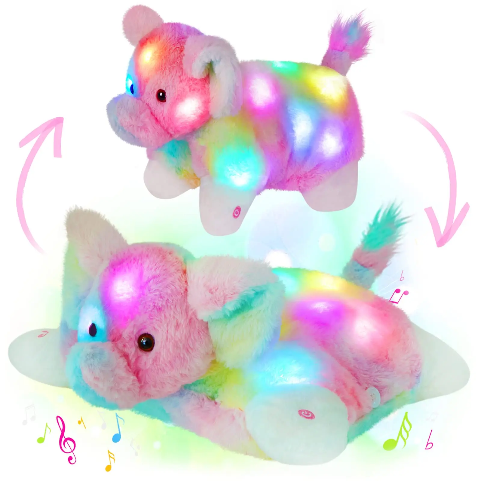 

42cm Colorful Elephant Plush Toys with Musical Luminous Glowing Stuffed Cotton Animals Toy Pillow Birthday Gifts for Girls