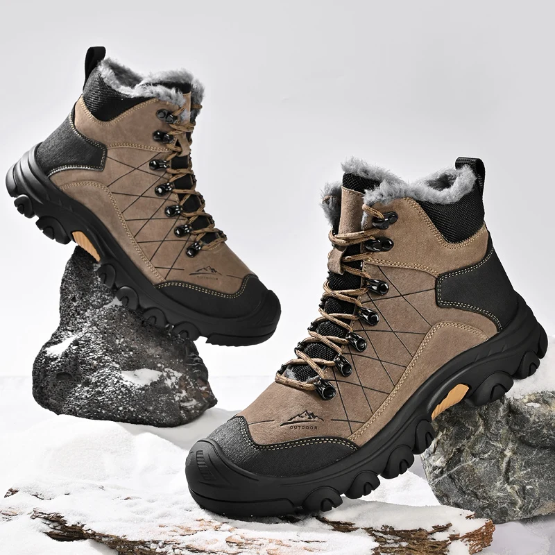 Winter Cotton-padded Warm Men's Outdoor High-top Hiking Shoes, Men's Sports Shoes, Anti-slip Sports Shoes, Breathable Boots