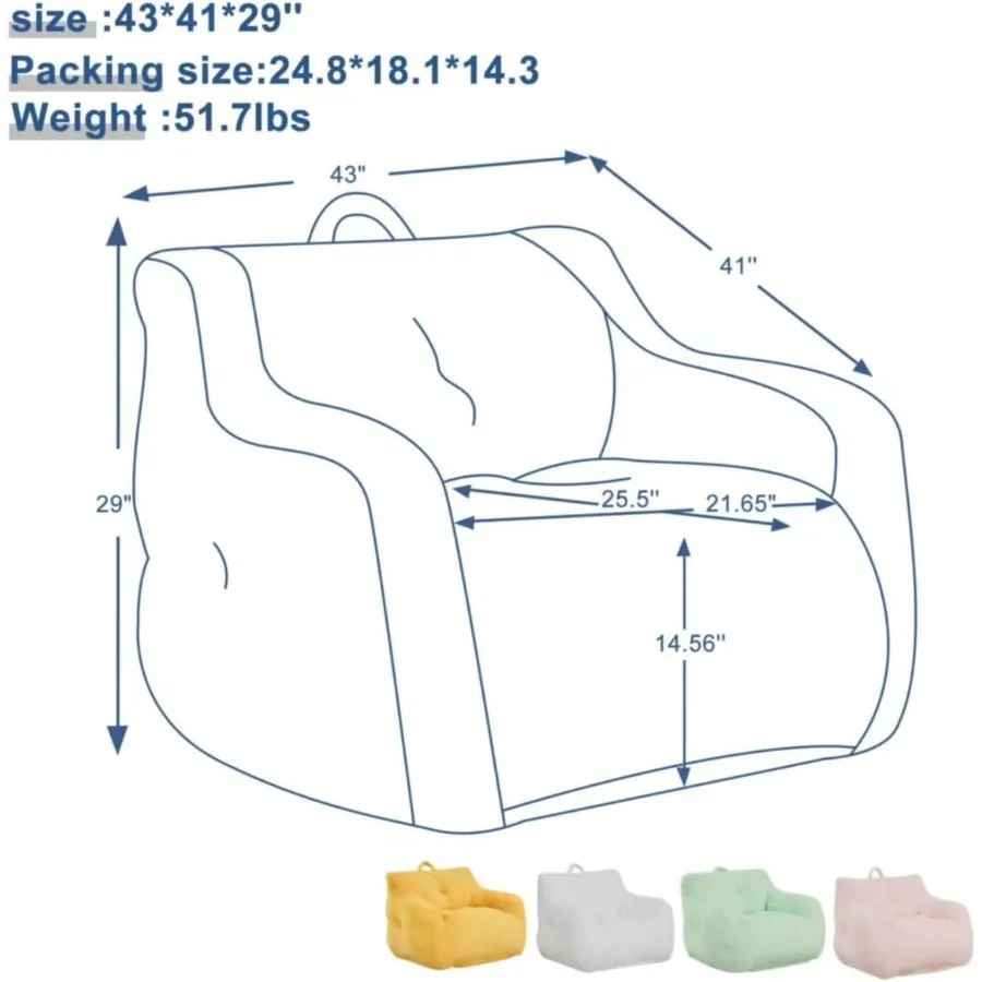 Sedie a sacco per adulti Ampia poltrona a sacco con comodo divano singolo in tessuto peluche per soggiorno, sala lettura e appartamento.