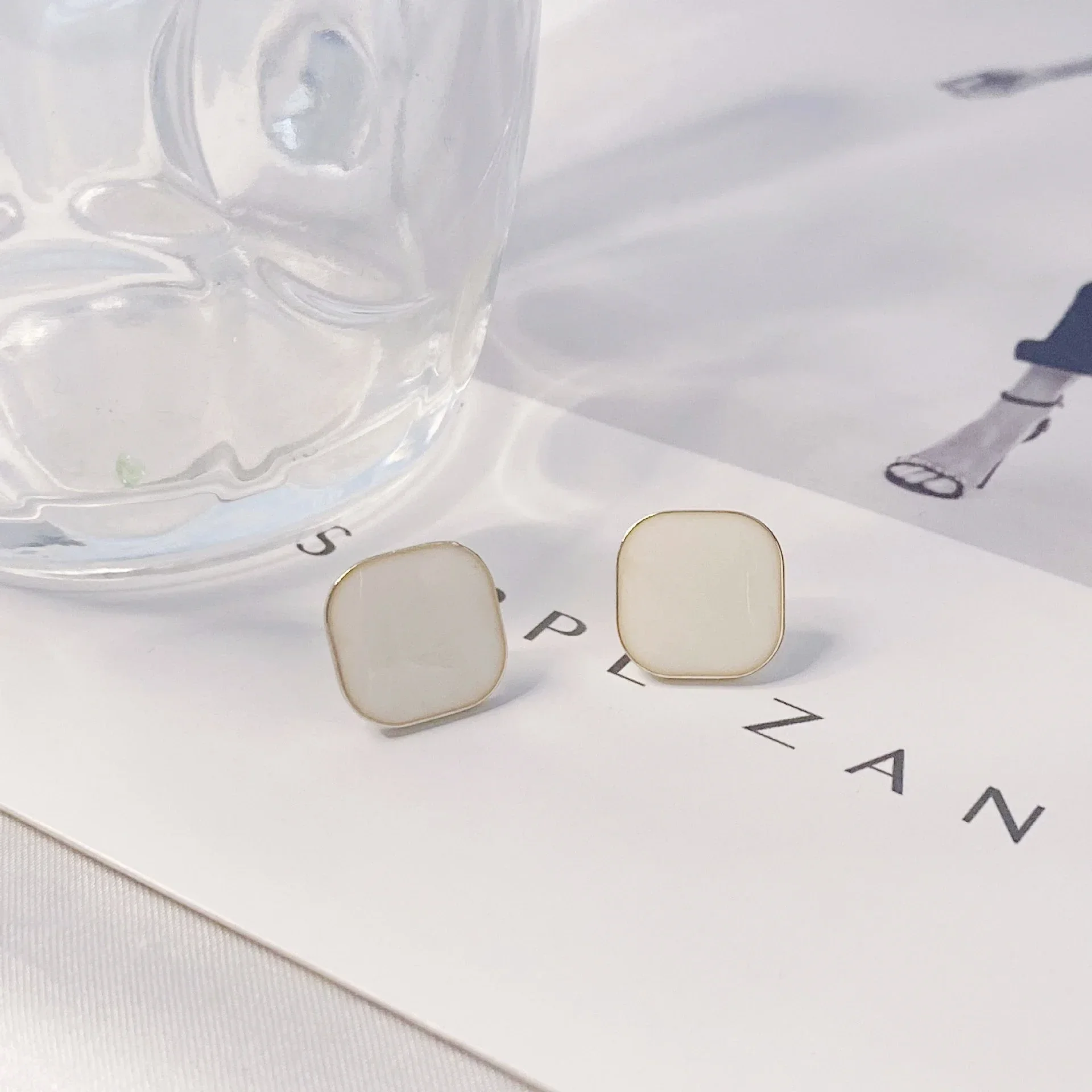 Enamel White Color Square Stud Earring for Women Korean Simple Geometry Temperament Jewelry Christmas Girlfriend Gift