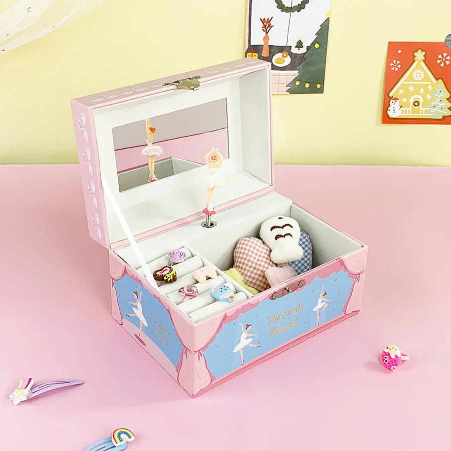 Hot New Arrival Popular Rotating Ballerina Musical Jewelry Box HD Mirror Velvet Lining Lockable Jewelry Organizer Ideal Birthday