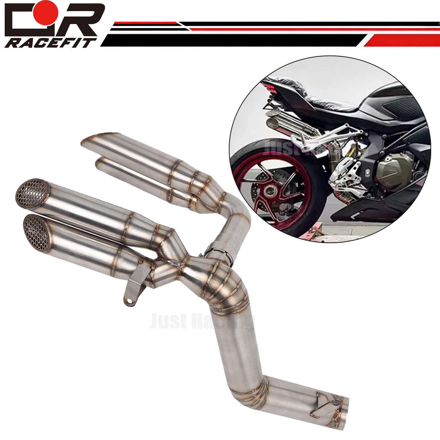 

For QJ Moto Chase 921 SRK 921 RR Exhaust System Header Front Link Four Out Muffler Pipe Stainless
