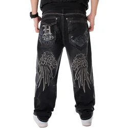 Y2K Fashion Mens Embroidery Oversized Jeans Hip Hop Black Baggy Jeans Trousers Man Loose Rap Street Fashion Men Denim Punk Pants